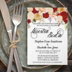 Spanische Hochzeitkoralle Burgundy Nuestra Boda Einladung