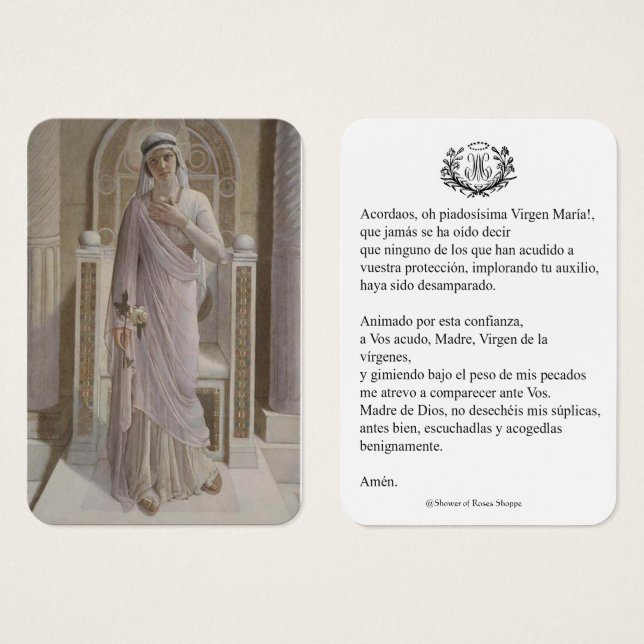 Spanische Jungfrau Mary Prayer Memorare Heilige Ka (Vorne & Hinten)