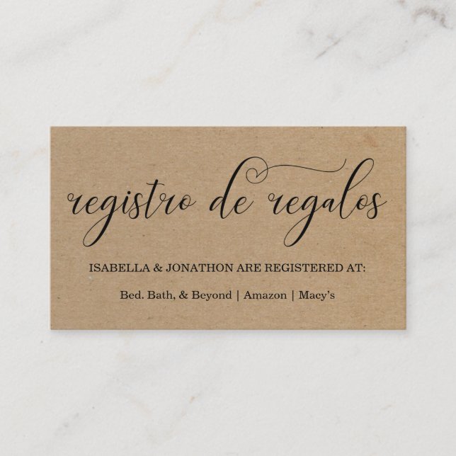 Spanische Kalligraphie-Registrierungskarte Begleitkarte (Vorderseite)