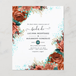 Spanische Koralle und Aquamarine Blumenhochzeit Flyer