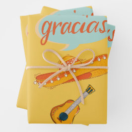 Spanische Kultur-Fiesta Sombrero, Gitarre und Blum Geschenkpapier Set