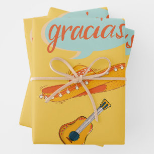 Spanische Kultur-Fiesta Sombrero, Gitarre und Blum Geschenkpapier Set