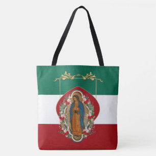 Spanische Lady von Guadalupe Mexikanische Flagge R Tasche