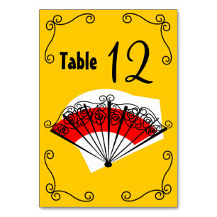 Spanische Lüfterecken-Tischkarte vertikal Tischnummer