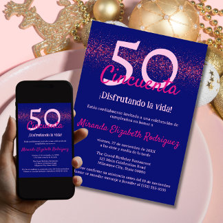Spanische Marine Hot Pink Elegant Frauen 50. Gebur Einladung