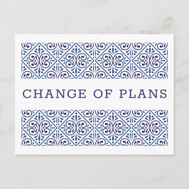 Spanische Marine Indigo Tile Änderung der Pläne WE Ankündigungspostkarte (Vorderseite)