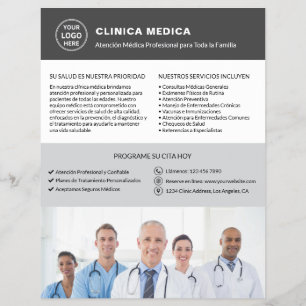 Spanische Medizin Klinik Arzt Logo QR Grau Flyer