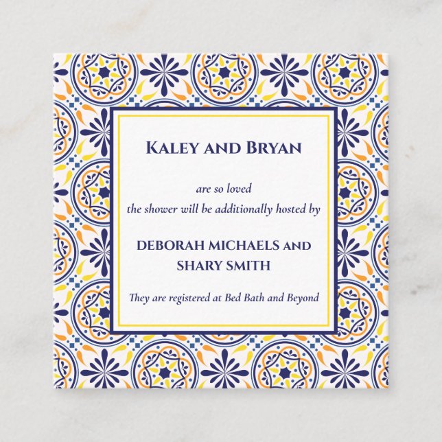 Spanische Navy Yellow Tile Mediterranean Custom V2 Quadratische Visitenkarte (Vorderseite)