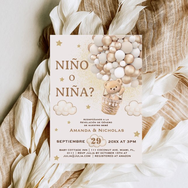 Spanische Nino o Nina Bear Gender Reveal Einladung (Von Creator hochgeladen)