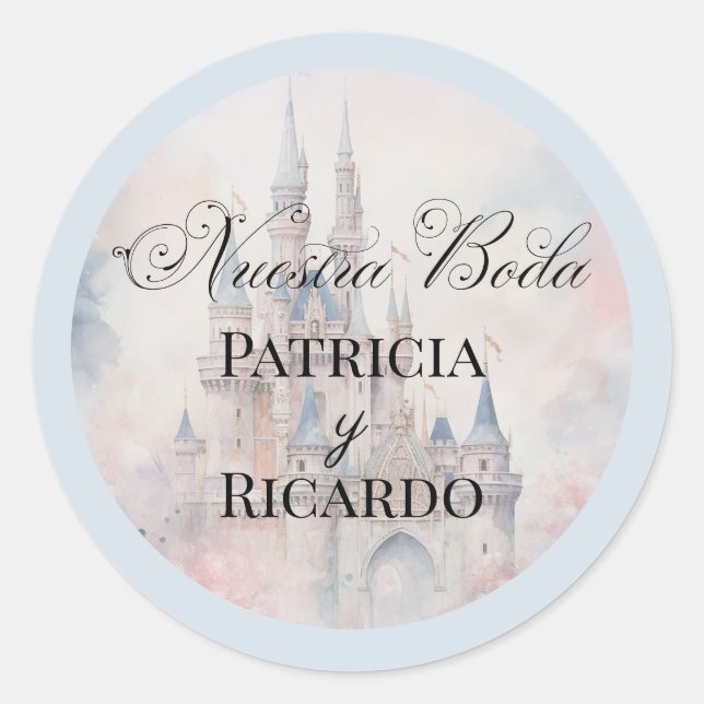 Spanische Nuestra Boda Fairy Tale Wedding Stickers (Vorderseite)