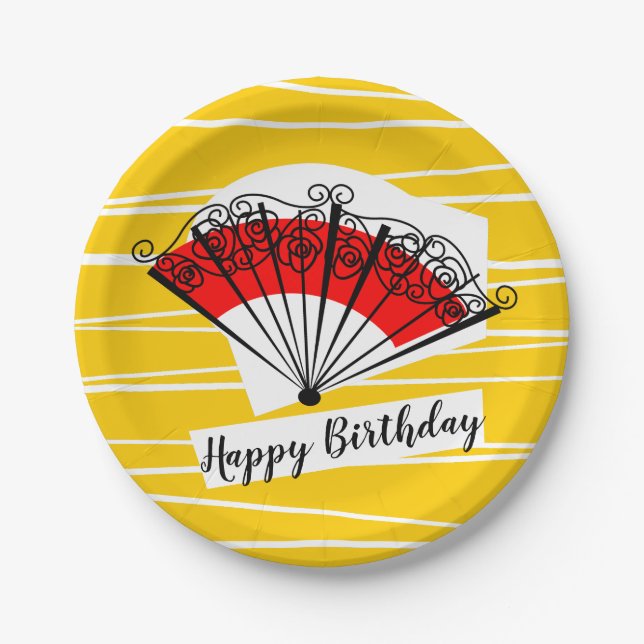 Spanische Papiertafel Fan Birthday Pappteller (Vorderseite)