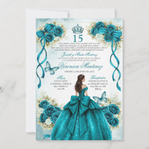 Spanische Quinceañera Aqua Türkis 15 Jahre Prinzes Einladung