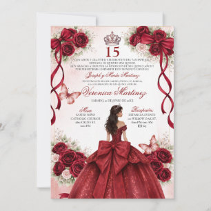 Spanische Quinceañera Burgunderrote 15 Jahre Prinz Einladung