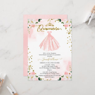 Spanische Quinceanera-Einladung Rosa Florales Klei Einladung