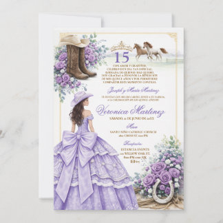 Spanische Quinceañera Hellviolette 15 Jahre Prinze Einladung