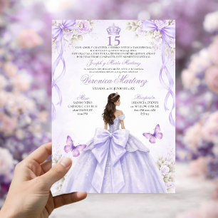 Spanische Quinceañera Lila Prinzessinnenkleid 15 J Einladung