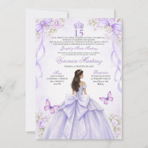 Spanische Quinceañera Lila Prinzessinnenkleid 15 J Einladung