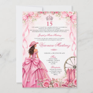 Spanische Quinceañera Rosa Florale Prinzessin 15 J Einladung