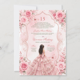 Spanische Quinceañera Rosa Rosen 15 Jahre Prinzess Einladung