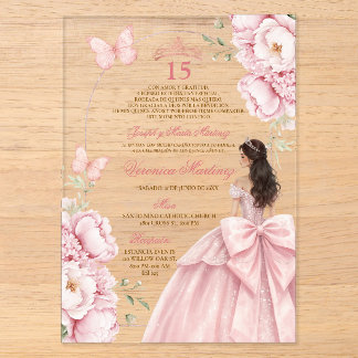 Spanische Quinceañera Rosé 15 Jahre Prinzessin Acryleinladungen