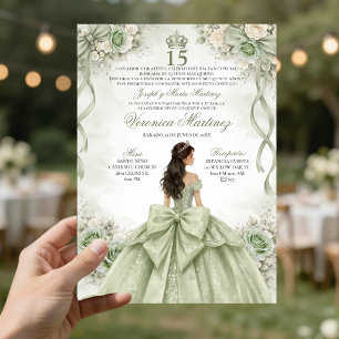Spanische Quinceañera Sage Green Prinzessin 15 Jah Einladung