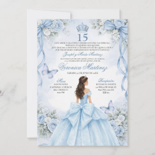 Spanische Quinceañera Staubblau 15 Años Prinzessin Einladung