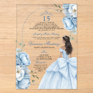 Spanische Quinceañera Staubblau 15 Jahre Prinzessi Acryleinladungen