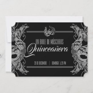 SPANISCHE Quinceñera MASQUERADE Schwarz-weiße Eint Einladung