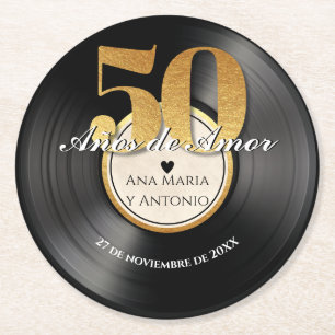 Spanische Retro-Schallplatte 50. Jubiläum Runder Pappuntersetzer