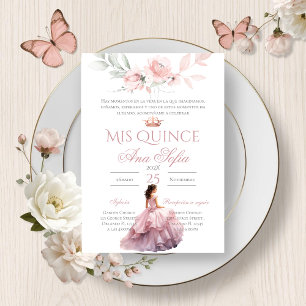 Spanische rosa florale Quinceanera-Einladung Einladung