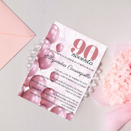 Spanische Rose Blush Bloral Balloons 90. Geburtsta Einladung