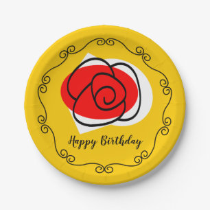 Spanische Rose Border Birthday Papier Platte Pappteller