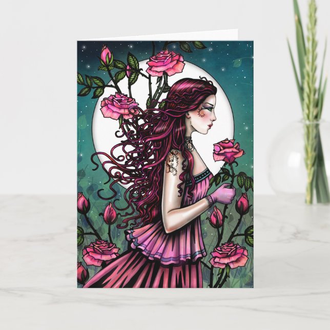Spanische Rose Fantasy Maiden Märchen Kunst Karte (Vorderseite)