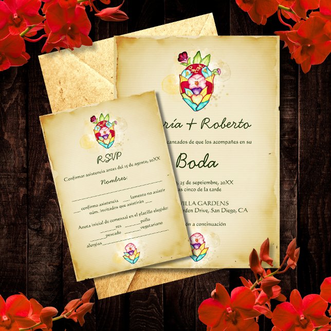 Spanische Rustic Heart Mexican Wedding RSVP Card Einladung (Von Creator hochgeladen)