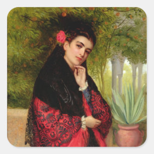 Spanische Schönheit, 1872 (Öl auf Leinwand) Quadratischer Aufkleber