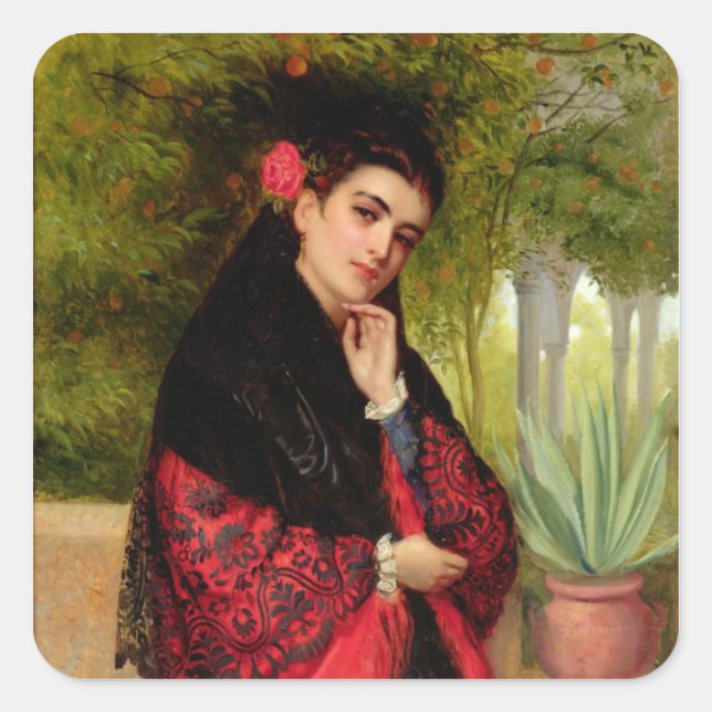 Spanische Schönheit, 1872 (Öl auf Leinwand) Quadratischer Aufkleber (Vorderseite)