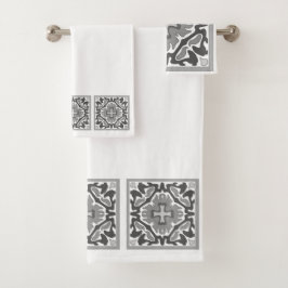 Spanische Schwarzweiss-Fliesen Badhandtuch Set