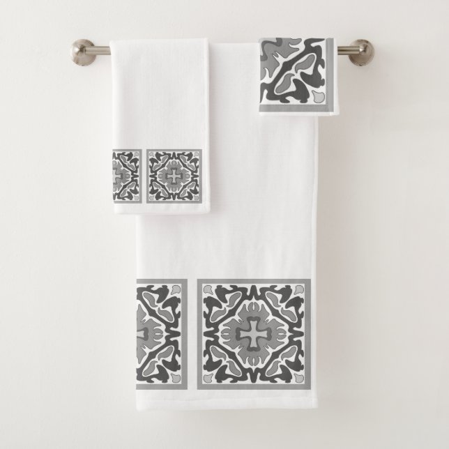 Spanische Schwarzweiss-Fliesen Badhandtuch Set (Insitu)