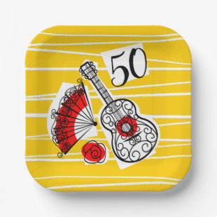 Spanische Souvenirs 50 Jahre altes, quadratisches Pappteller