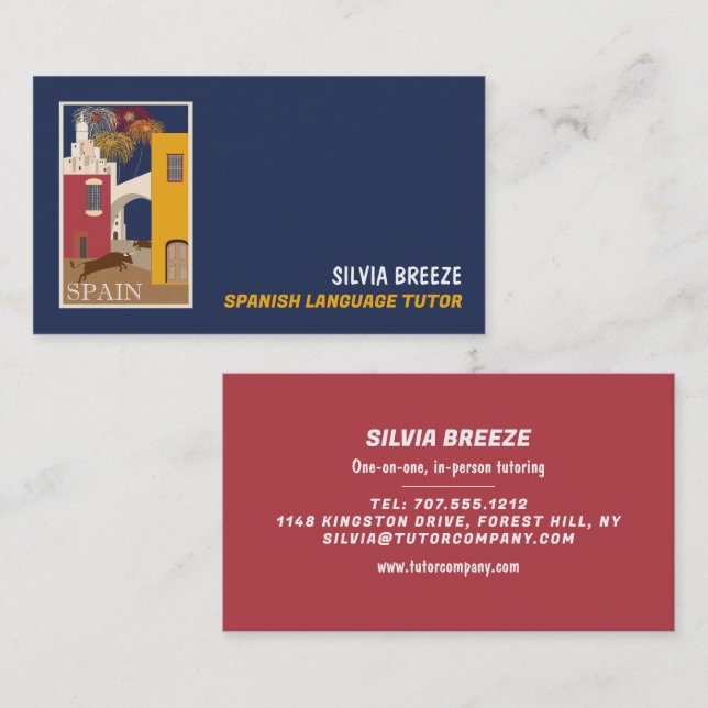 Spanische Szene, Spanischer Sprachlehrer, Lehrer Visitenkarte (Vorne/Hinten)