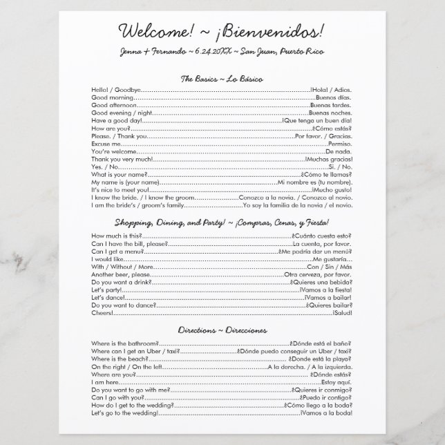 Spanische Tafel - Zweisprachige Hochzeit (Vorderseite)
