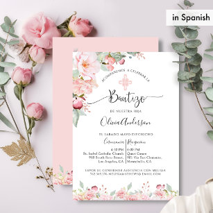 Spanische Taufe Rosa und Minzflorale Einladung