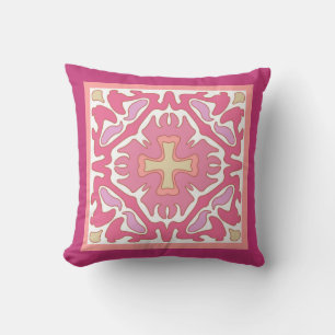 Spanische Tile in sanften Rose Korallen & Beige Ge Kissen