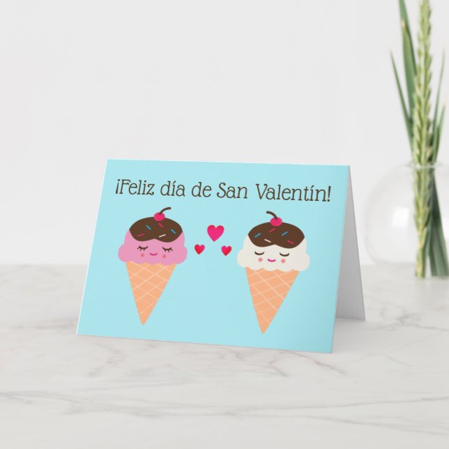 Spanische Valentintagskarte mit Eiscremesonden Feiertagskarte (Vorderseite)