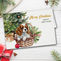 Spanische Welpe Wicker Weihnachtskarte