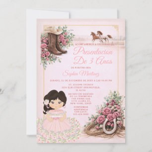 Spanische Western-Rosa-Blumen-Präsentation De 3 Añ Einladung