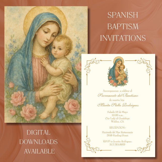 SPANISCHER BAPTISMUS MARY BABY JESUS CHRISTENENING EINLADUNG (Von Creator hochgeladen)