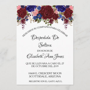 Spanischer Brautdusche Navy Burgunder Blumenmuster Einladung