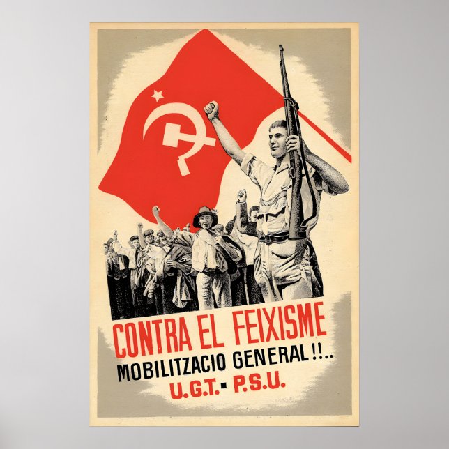 Spanischer Bürgerkrieg Plakat UGT PSU Gegen den Fa (Vorne)