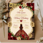 Spanischer Burgund floraler Rustikaler Holz Mis Qu Einladung<br><div class="desc">Spanisch Burgund Floral Rustikales Holz Mis Quince Einladung Mis Quince 15 Anos,  16. Geburtstag Schmetterling.</div>